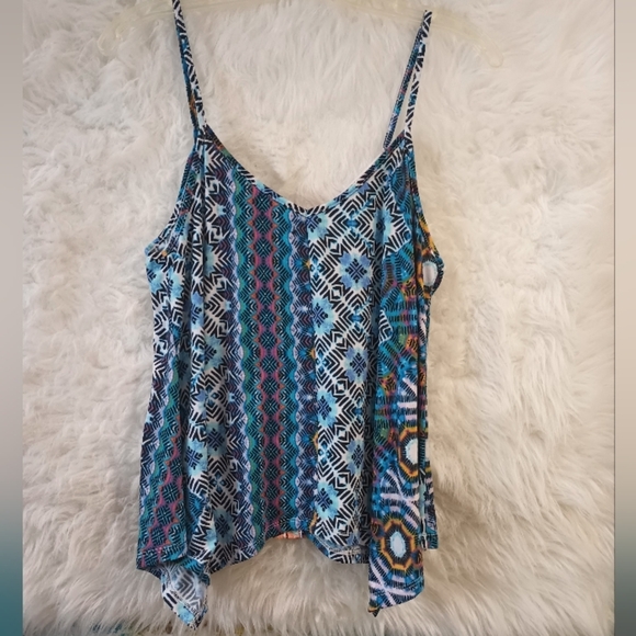 Mason and Mackenzie Multicolor Asymmetrical Spaghetti Strap Tank Top Size XL - Picture 6 of 7